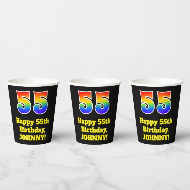 55th Birthday: Colourful, Fun, Exciting, Rainbow 5 Paper Cups (Multi)