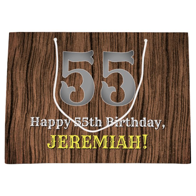 55th Birthday: Country Western Inspired Look, Name Large Gift Bag (Front)