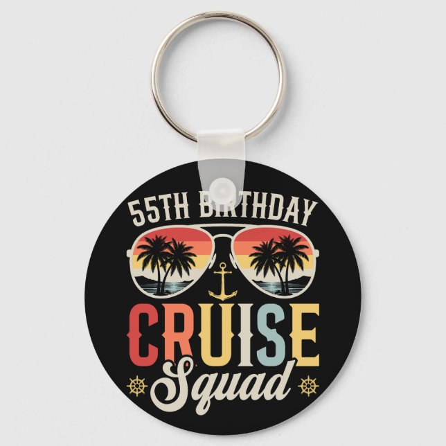 55TH Birthday Cruise Squad Family Matching Circle Key Ring (Front)