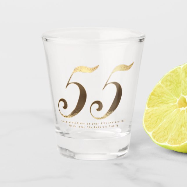 55th Birthday Emerald Wedding Anniversary Shot Glass (Front)