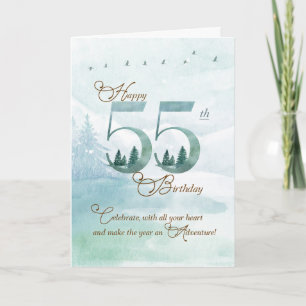 55th Birthday Evergreen Pines and Deer Nature Card