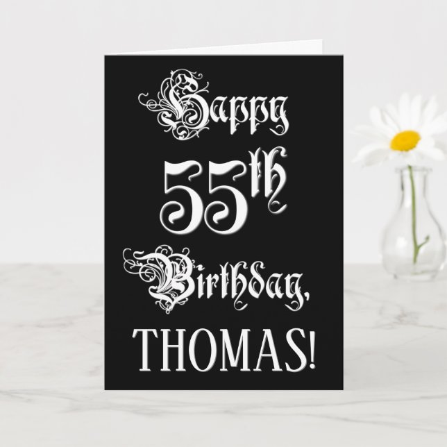 55th Birthday: Fancy, Elegant Script + Custom Name Card (Small Plant)
