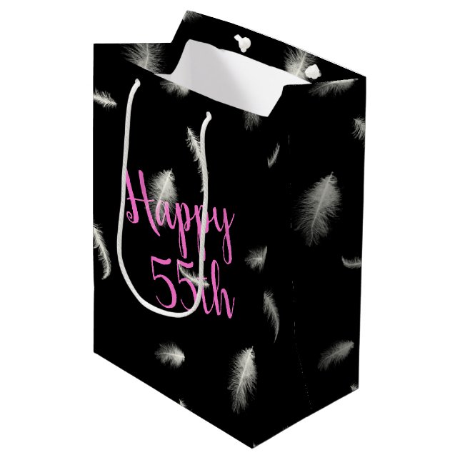 55th Birthday Feathers Medium Gift Bag (Front Angled)