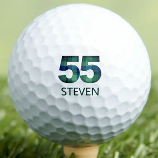 55th Birthday Friend Gift Green Blue Plaid Custom Golf Balls