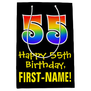 55th Birthday: Fun, Bold, Colourful, Rainbow "55" Medium Gift Bag