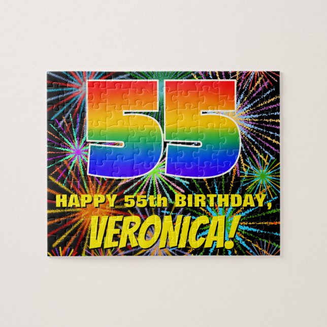 55th Birthday: Fun, Colourful Celebratory Firework Jigsaw Puzzle (Horizontal)