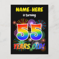 55th Birthday - Fun Fireworks, Rainbow Look "55"