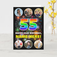 55th Birthday: Fun Rainbow #, Custom Name & Photos