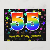 55th Birthday: Fun Stars Pattern, Rainbow 55, Name