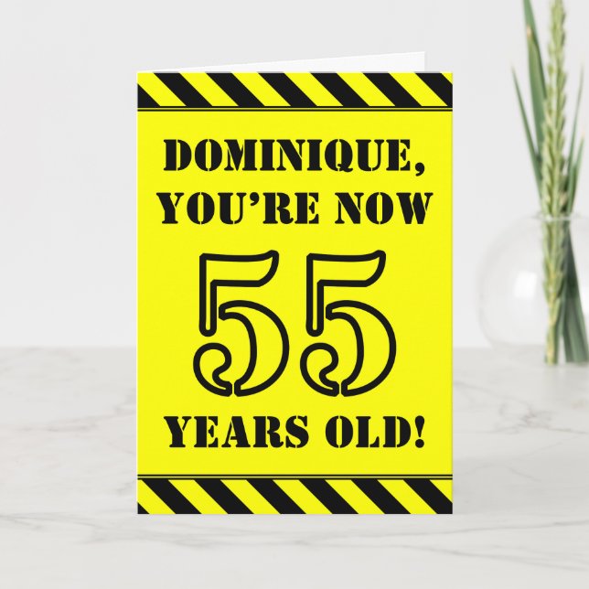 55th Birthday: Fun Stencil Style Text, Custom Name Card (Front)