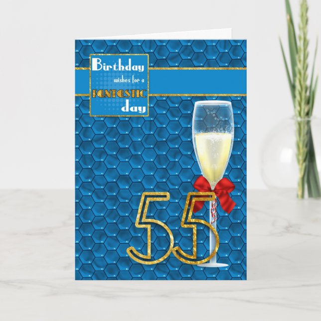 55th Birthday - Geometric Birthday Card Champagne (Front)