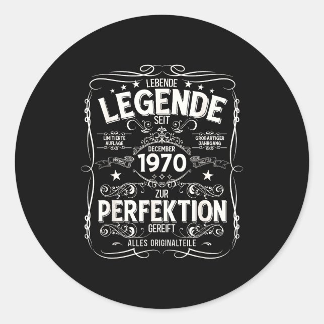 55th Birthday Gift Men Women Legend December 1970  Classic Round Sticker (Front)