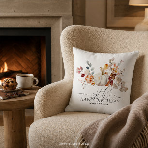 55th Birthday Gift White Pumpkin Fall Custom Cushion