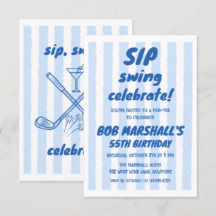 55th Birthday Golf Bold Blue Typography Stripes Invitation