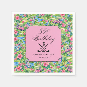 55th Birthday Golf Preppy Pink Green Print Napkin