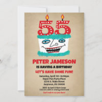 55th Birthday Invitation Funny Cake Casual Mens
