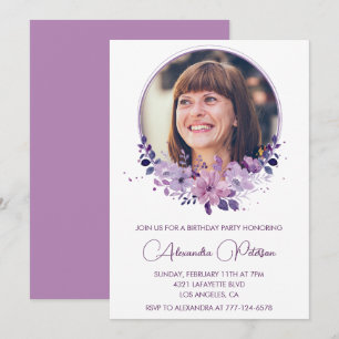 55th birthday invitation Photo Elegant Boho purple