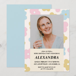 55th birthday invitation Retro Groovy Flowers Cute