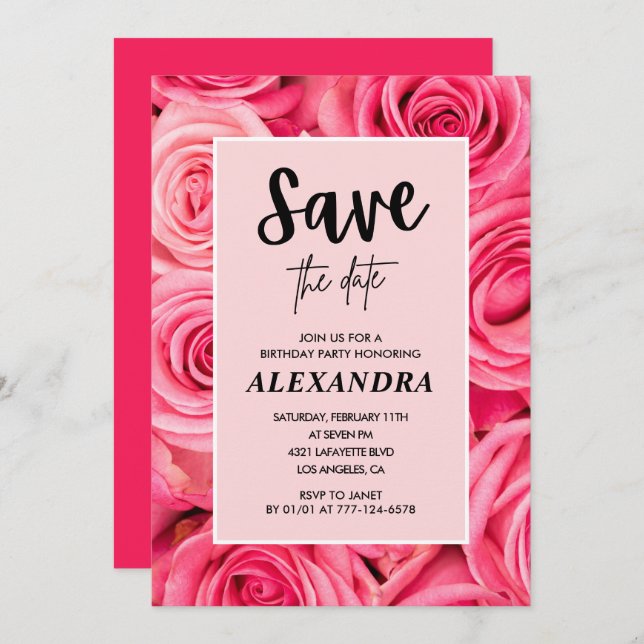 55th birthday invitation Save the date Floral Rose (Front/Back)