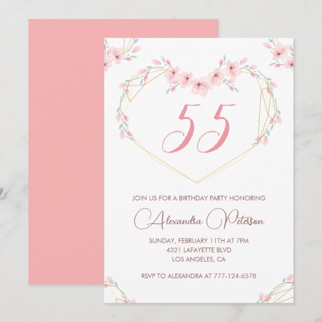 55th birthday invitations Boho Floral Elegant  (Front/Back)