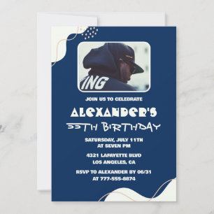 55th birthday invitations Men Photo Simple Blue 