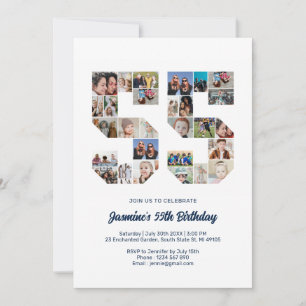 55th Birthday Number 55 Custom Photo Collage Invitation