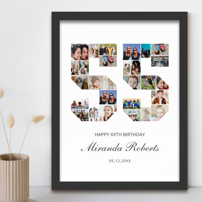 55th Birthday Number 55 Custom Photo Collage Poster (Creator Uploaded)