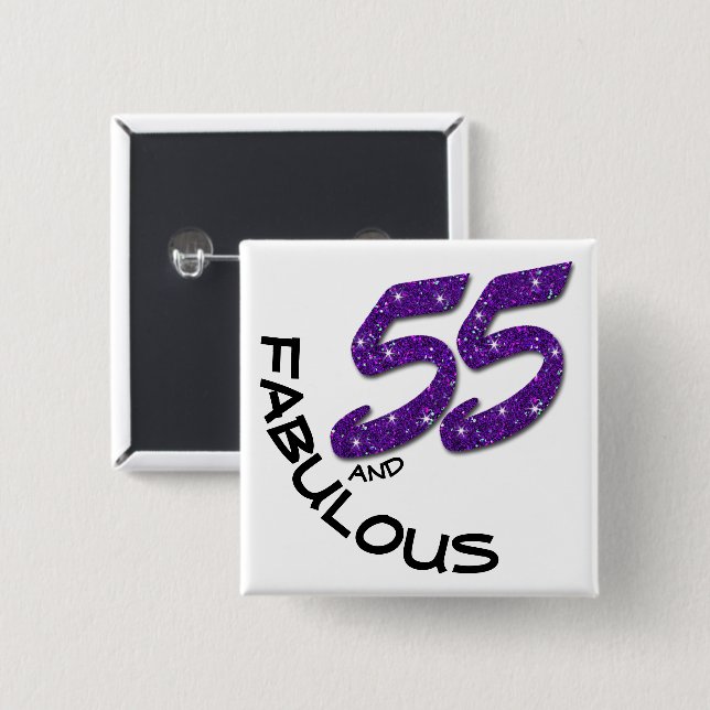 55th Birthday Party Celebration Purple Glitter 15 Cm Square Badge (Front & Back)