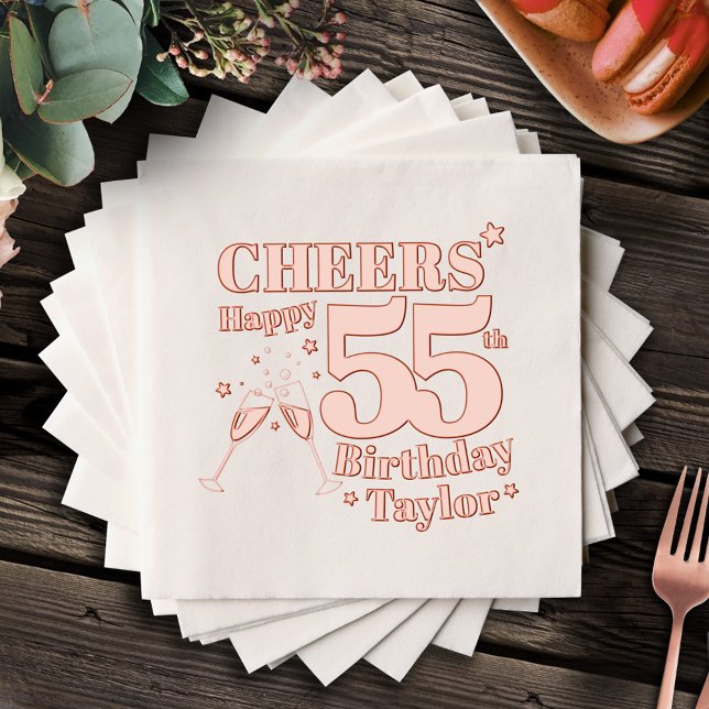 55th Birthday party cheers champagne glasses Foil Napkins (Creator Uploaded)