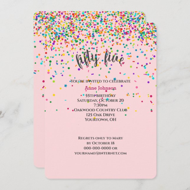 55th Birthday Party confetti Invitation (Front/Back)