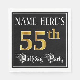 55th Birthday Party — Fancy Script, Faux Gold Look Napkin
