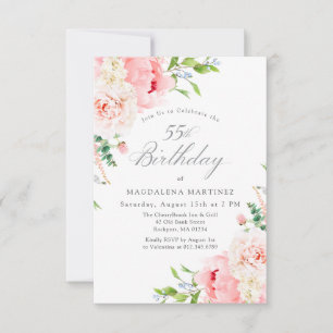 55th Birthday Party Feminine Pink Roses Floral Invitation