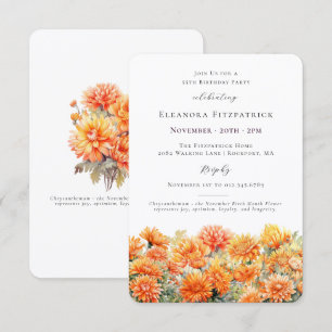 55th Birthday Party November Birth Month Flower Invitation