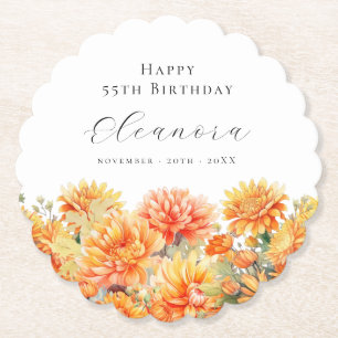 55th Birthday Party November Birth Month Flower Paper Coaster