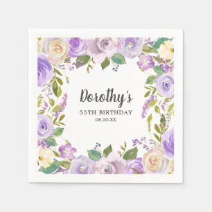 55th Birthday Party Purple Rose Floral Monogram Napkin