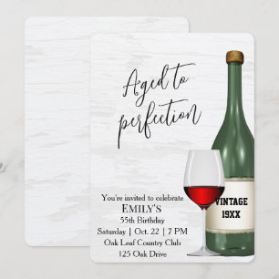 55th Birthday Party Red Wine Glass and Bottle Invitation