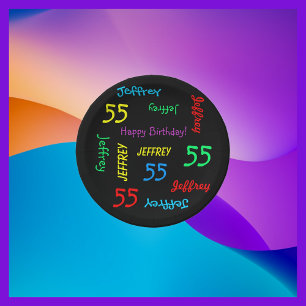 55th Birthday Party, Repeating Names, Black FUN Paper Plate