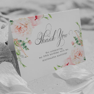 55th Birthday Photo Blush Pink Floral Folded Thank You Card