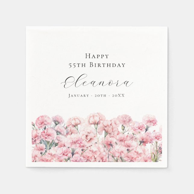 55th Birthday Pink Carnation January Birth Flower Napkin (Front)