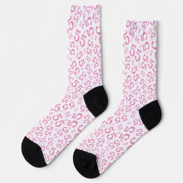 55th Birthday Pink Random Number Pattern Socks (Left)