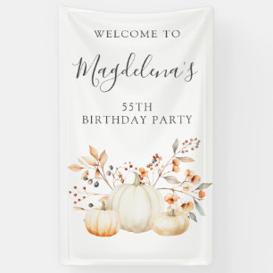 55th Birthday Pumpkin Fall Leaves Vertical Outdoor Banner