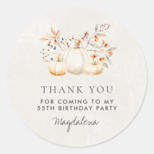 55th Birthday Pumpkin Thank You Favour Classic Round Sticker