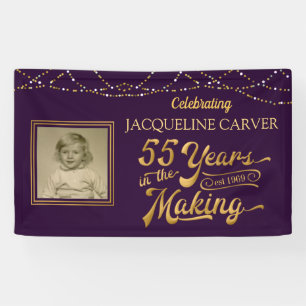 55th Birthday Purple and Gold Photo Banner
