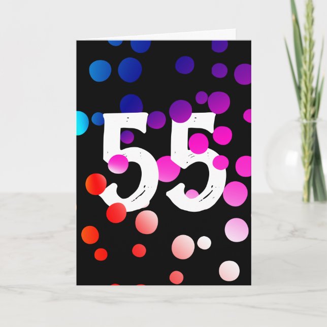 55th Birthday Rainbow Dots on Black Card (Front)