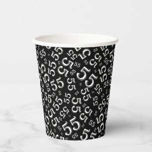 55th Birthday Random Number Pattern Black/White 55 Paper Cups