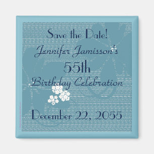 55th Birthday Save the Date Blue Floral Magnet