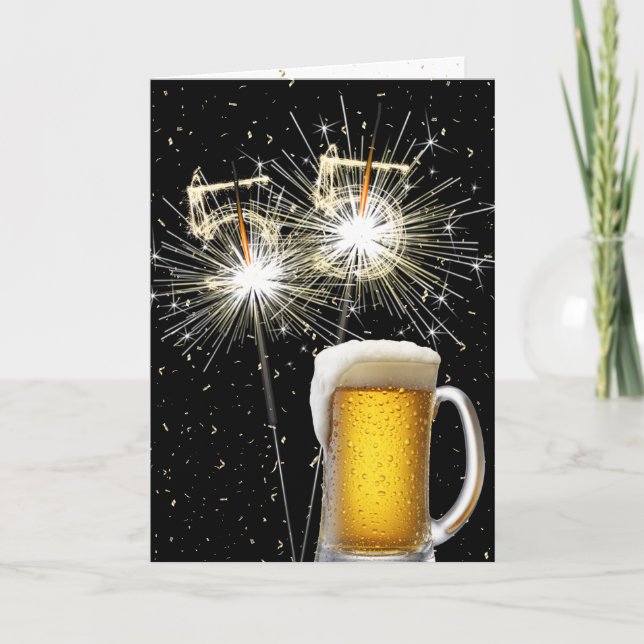55th Birthday Sparklers With Beer Mug Card (Front)