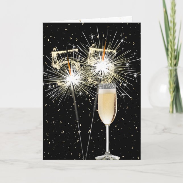 55th Birthday Sparklers With White Wine Card (Front)