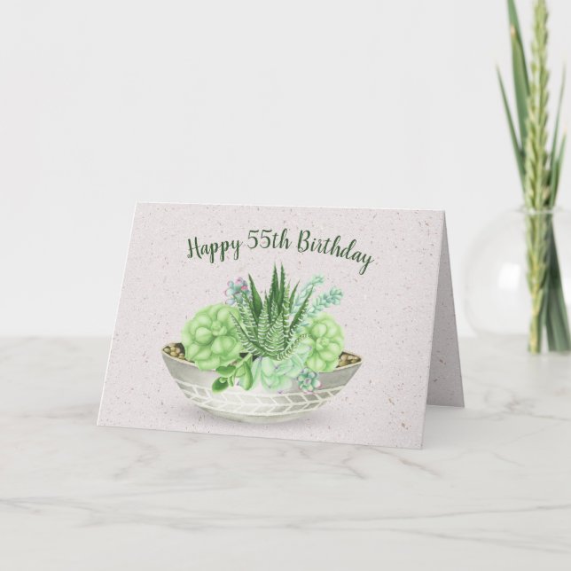 55th Birthday Succulent Plant on Terrazzo Card (Front)