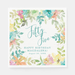 55th Birthday Summer Watercolor Floral Custom Napkin